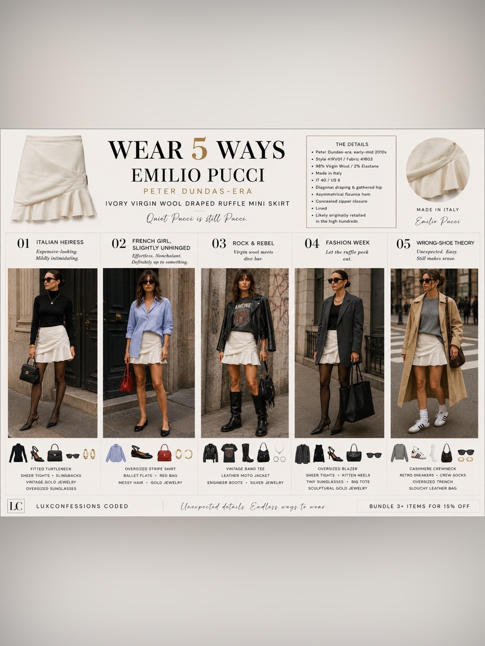 EMILIO PUCCI | Ivory Virgin Wool Draped Ruffle Mini Skirt | IT 40 / US 6 - Picture 2 of 16